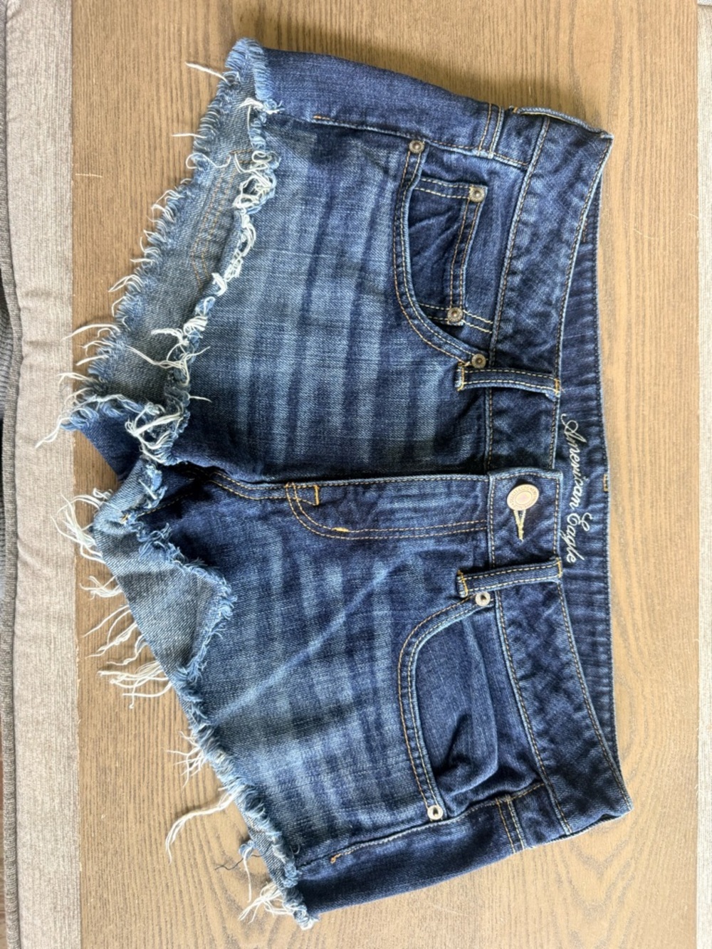 American Eagle Outfitters Distressed Dark Blue Denim Jean Shorts